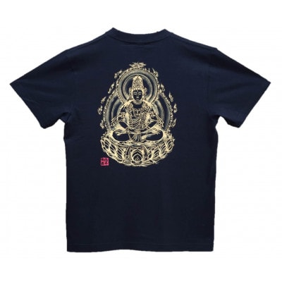 手描きTシャツ 仏画 大日如来 黒 (半袖 XLサイズ)