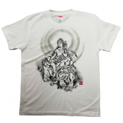 手描きTシャツ 仏画 普賢菩薩 白 (半袖 Sサイズ)