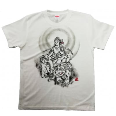 手描きTシャツ 仏画 普賢菩薩 白 (半袖 Lサイズ)