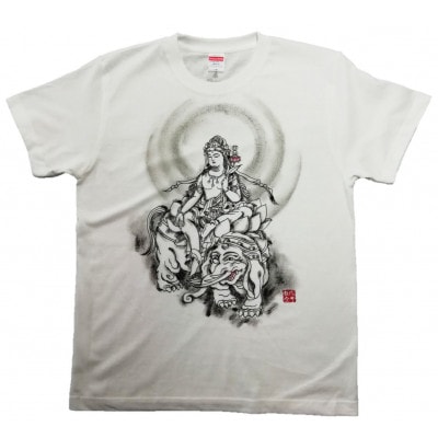 手描きTシャツ 仏画 普賢菩薩 白 (半袖 XLサイズ)