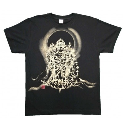 手描きTシャツ 仏画 十一面千手観音 黒 (半袖 Sサイズ)
