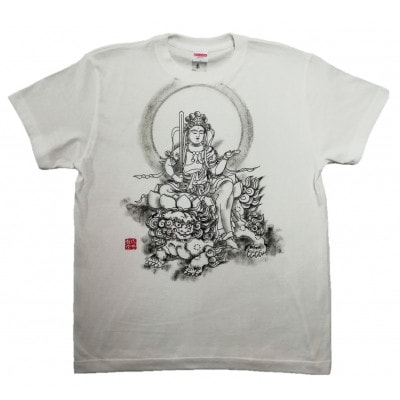 手描きTシャツ 仏画 文殊菩薩 白 (半袖 Sサイズ)