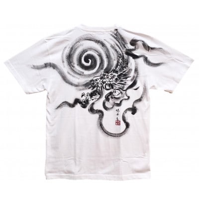 手描きTシャツ 日本画 龍神 白 (半袖 Sサイズ)