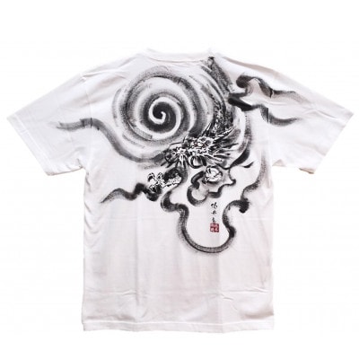 手描きTシャツ 日本画 龍神 白 (半袖 Mサイズ)