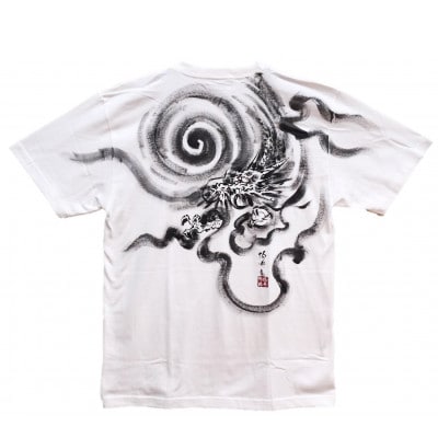 手描きTシャツ 日本画 龍神 白 (半袖 Lサイズ)