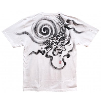手描きTシャツ 日本画 龍神 白 (半袖 XLサイズ)