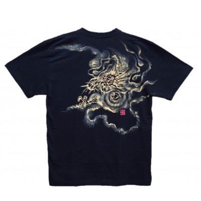 手描きTシャツ 日本画 龍神 黒 (半袖 Sサイズ)