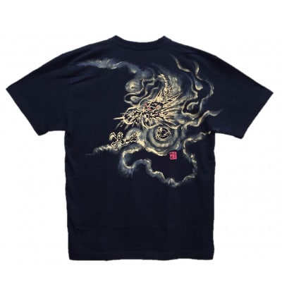 手描きTシャツ 日本画 龍神 黒 (半袖 Mサイズ)