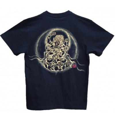手描きTシャツ 仏画 愛染明王 黒 (半袖 Sサイズ)