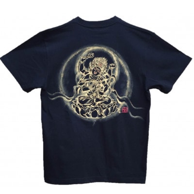手描きTシャツ 仏画 愛染明王 黒 (半袖 Lサイズ)