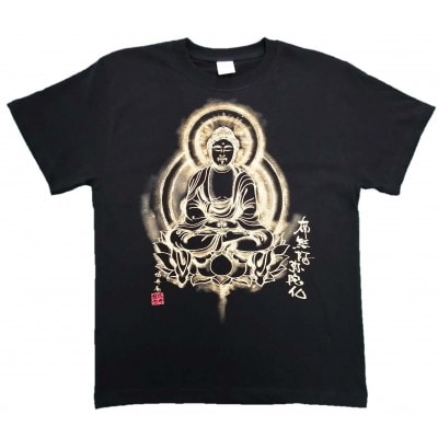 手描きTシャツ 仏画 阿弥陀如来 黒 (半袖 XLサイズ)