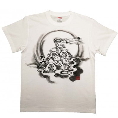 手描きTシャツ 仏画 六地蔵 白 (半袖 Sサイズ)