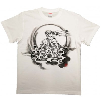 手描きTシャツ 仏画 六地蔵 白 (半袖 Lサイズ)