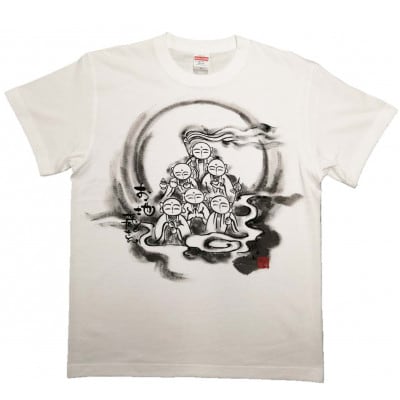 手描きTシャツ 仏画 六地蔵 白 (半袖 XLサイズ)