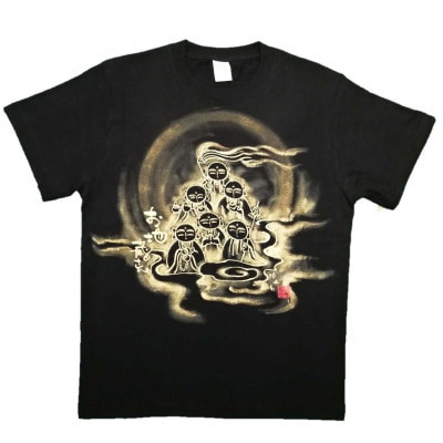 手描きTシャツ 仏画 六地蔵 黒 (半袖 Sサイズ)