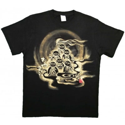 手描きTシャツ 仏画 六地蔵 黒 (半袖 Lサイズ)