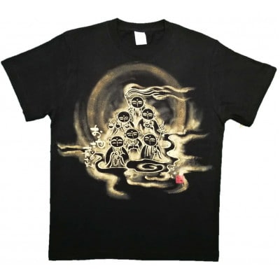 手描きTシャツ 仏画 六地蔵 黒 (半袖 XLサイズ)