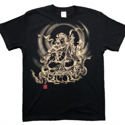 手描きTシャツ 仏画 弁財天 黒 (半袖 Mサイズ)