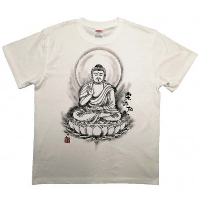 手描きTシャツ 仏画 薬師如来 白 (半袖 Mサイズ)