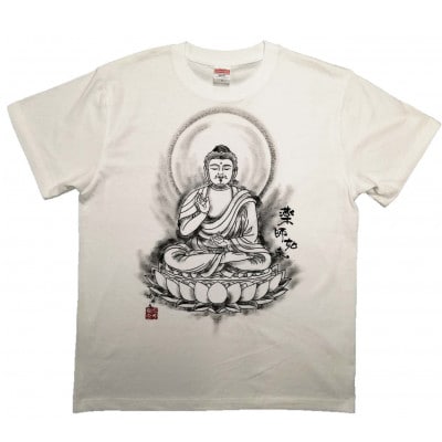 手描きTシャツ 仏画 薬師如来 白 (半袖 Lサイズ)
