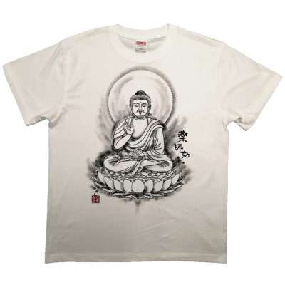 手描きTシャツ 仏画 薬師如来 白 (半袖 XLサイズ)