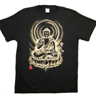 手描きTシャツ 仏画 薬師如来 黒 (半袖 Sサイズ)