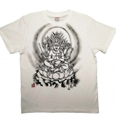 手描きTシャツ 仏画 馬頭観音 白 (半袖 Lサイズ)