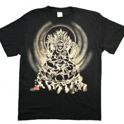 手描きTシャツ 仏画 馬頭観音 黒 (半袖 Sサイズ)