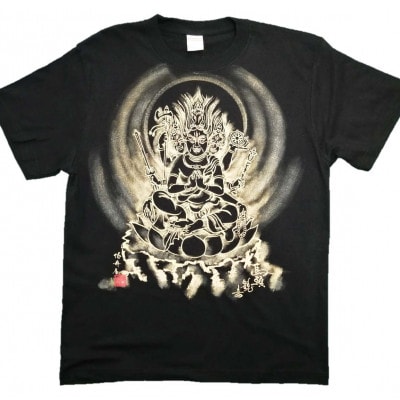 手描きTシャツ 仏画 馬頭観音 黒 (半袖 Lサイズ)