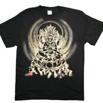 手描きTシャツ 仏画 馬頭観音 黒 (半袖 XLサイズ)