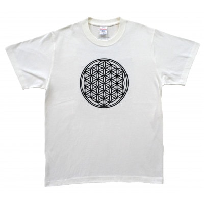 Tシャツ フラワー・オブ・ライフ 麻炭 白 (半袖 Mサイズ)