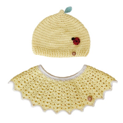 HOPPL(ホップル)手編みニットビブ＆キャップセット(レモン/サイズM)