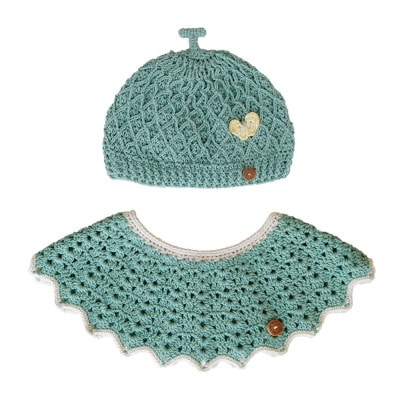 HOPPL(ホップル)手編みニットビブ＆キャップセット(メロン/サイズS)