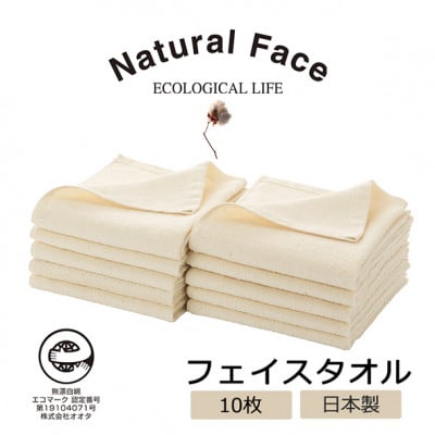 さらり＆ふんわりガーゼパイル フェイスタオル10枚(無漂白エコマーク付 表ガーゼ裏パイル 薄手)