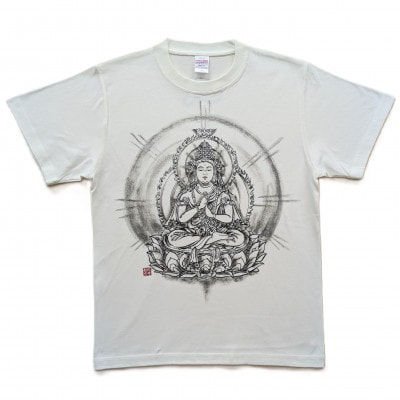 手描きTシャツ 仏画 大日如来 金剛界 白 (半袖 Sサイズ)