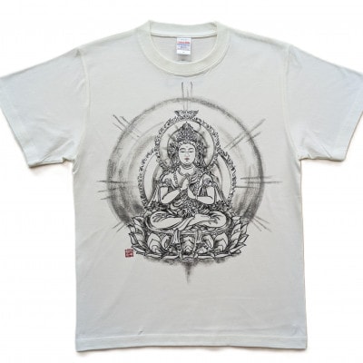 手描きTシャツ 仏画 大日如来 金剛界 白 (半袖 Lサイズ)