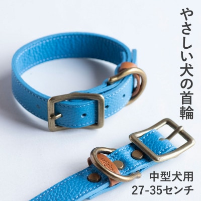 首輪 本革 イタリアンレザー ブルー 中型犬用 (27-35センチ)ペット用品【dc-01ss】