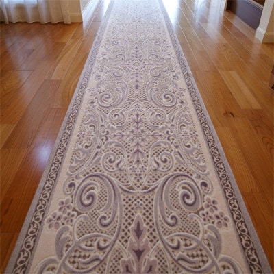 日本製 廊下カーペット 65cm×240cm 【モダンオーナメント】 滑り止め ホワイトラベンダー