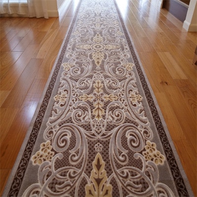 日本製 廊下カーペット 65cm×240cm 【モダンオーナメント】 滑り止め ブラウン