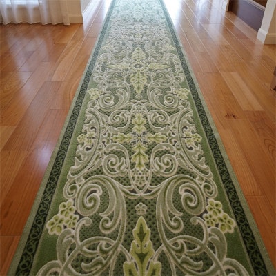 日本製 廊下カーペット 80cm×180cm 【モダンオーナメント】 滑り止め グリーン