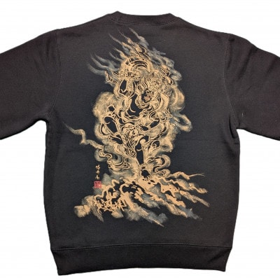 手描き トレーナー 蔵王権現 黒 (裏起毛 Sサイズ)
