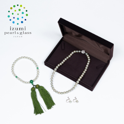 《いずみパール》 貝パール8mm珠3点セット　　シルキーグレー色(化粧箱付)【AN094】