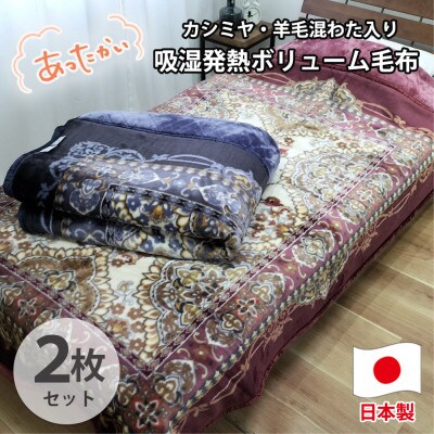 【シングル2枚組】贅沢カシミヤウール混わた入り嵩高毛布  CAK-162-2P