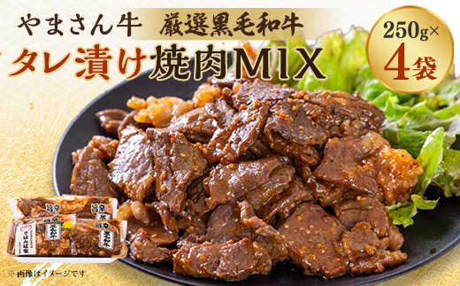 黒毛和牛やまさん牛　タレ漬け焼肉MIX250g×4【配送不可地域：離島】