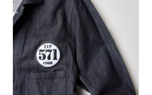 【完全受注生産】Zip Codeシリーズ デニムエンジニアコート 571　Lサイズ【モチーフ 刺繍 ストレッチデニム インディゴネイビー 後パイピング仕立て 左Ｗポケット 袖ワンボタンカフス お中元 大阪府 門真市 】