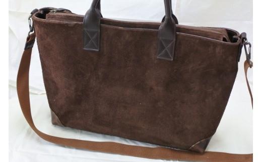 トートバッグ特大・ショルダー付き（オール革・茶）【革 レザー バッグ トートバッグ特大 ショルダー付き オール革 ショルダー紐付 ショルダー取り外し可能2Way ポケットティッシュケース付 大阪府 門真市 】