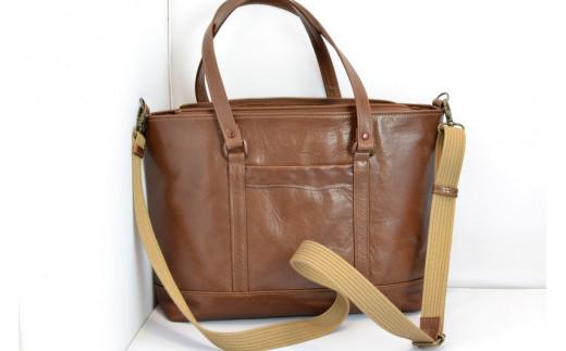 トートバッグ大・ショルダー付き（オール革・茶）【革レザーバッグトートバッグ大ショルダー付きオール革ショルダー紐付ショルダー取り外し可能2Wayポケットティッシュケース付大阪府門真市】