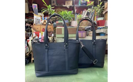 トートバッグ大・ショルダー付き（オール革・黒）【革レザーバッグトートバッグ大ショルダー付きオール革ショルダー紐付ショルダー取り外し可能2Wayポケットティッシュケース付大阪府門真市】