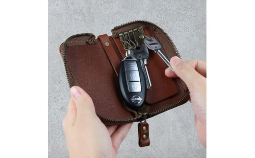 【色/ブラック】 ラウンドファスナーキーケース 本革 レザー 【革 レザー 大阪府 門真市 】