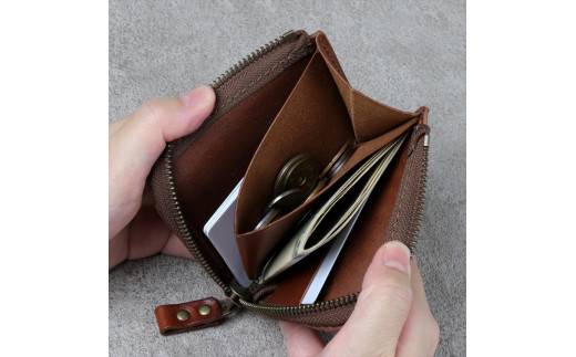 【色/コニャック】 L-zipミニ財布 本革 レザー【 革 レザー 大阪府 門真市 】